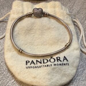 Pandora Silver Heart Clasp Snake Chain Bracelet - Silver